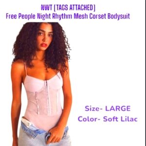 Free People Soft Lilac Mesh Corset Bodysuit with Hook Front